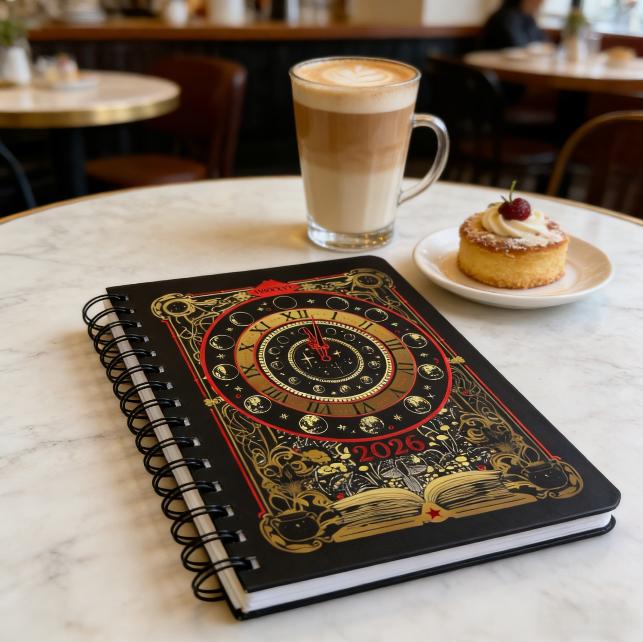 2026 Spiral Bound Planner, Astrology Moon Phase Clock Design, Weekly & Monthly Goal Planner, Witchy Aesthetic Journal, Lunar Calendar Notebook for Productivity, Self Care & Manifestation