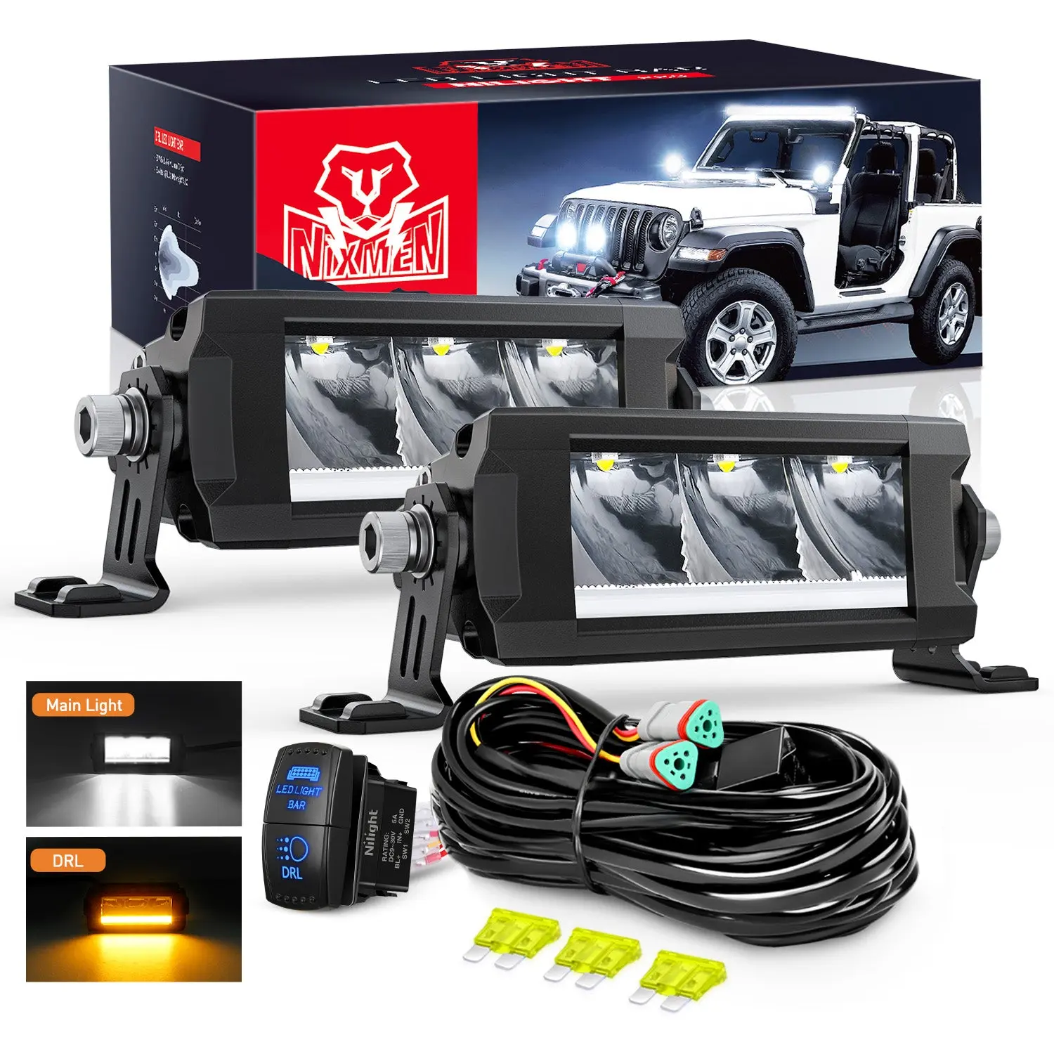 Nilight LED Light Bar with Amber DRL 2 PCS 15 W 5.3 Inch Single Row 1680 LM Anti-Glare Spot Offroad Slim Driving Lights IP68 w/ 16AWG DT Wiring Kit for Pickup Truck SUV ATV UTV Boat 4x4 Jeep, Led Bar Light Light Bars & Work Lights, Offroad Light Bars & Wo