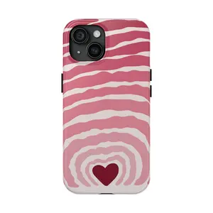 Pink Wavy Stripes Heart Phone Case | Tough Phone Case
