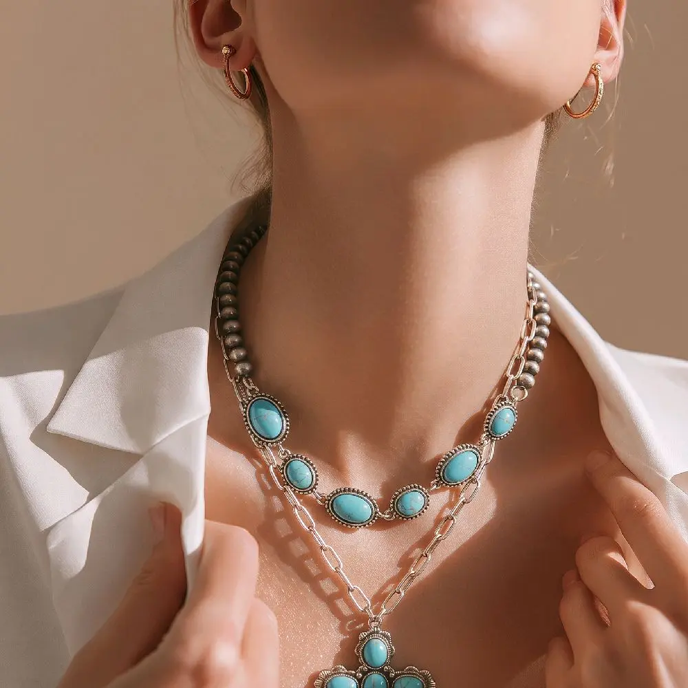 Fashion Double Alloy Necklace, Cross Shaped Pendant Necklace Chain, Daily Wear Costume Jewelry Accessory