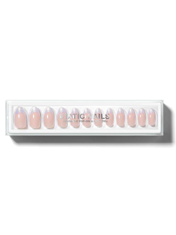 Static Nails Like-Acrylic Reusable Pop-On Manicures - Opalescent French Almond - The High Quality, Long-Lasting Alternative to Salon Gels, Dips, Acrylics, and Press-On Nails