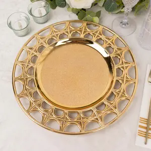 6-Pack Acrylic Charger Plates 13" Round Metallic Gold with Hollow Semi Circle Rim - Plastic Decorative Charger Tableware