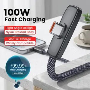 100W Fast Charging 90-Degree Elbow USB C Phone Charger Cable Type-c to Type-C Data Cord  for iPhone 15 16 17 Pro Max for Samsung for Oneplus