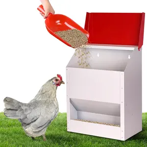 Galvanized Wall Mount Chicken Feeder No Waste Hanging Chicken Feeder with Lid Weatherproof Metal Automatic Poultry Feeder Trough Food Dispenser for Outside Coop