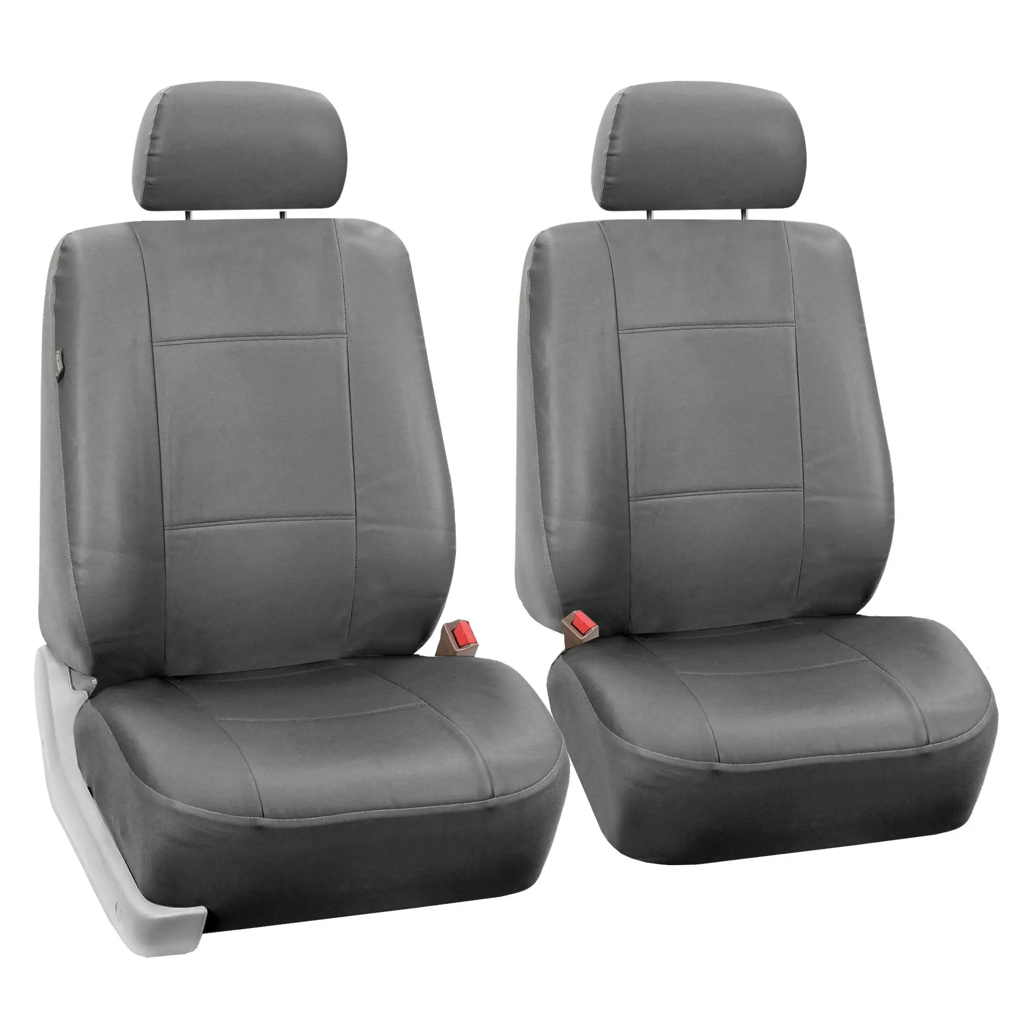 FH GROUP PU Leather Adjustable Car Seat Covers & Cushion - Front Set, Gray, Hook Closure, Heated Seats Compatible, Car Seat Cushion