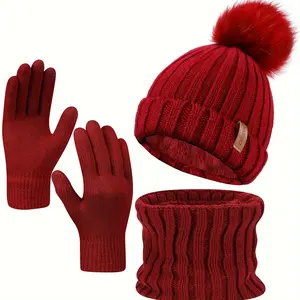 3 Pieces Winter Set: Touchscreen Gloves, Beanie Hat, and Scarf for Men's and Women's Textured