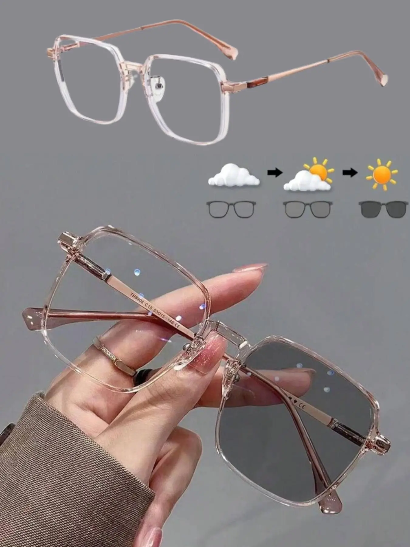 ShineThru Female Classic Fashion Glasses - Women's Full Rim Rectangle High Quality Eyewear, Lightweight PC Material, Photochromic Blue Light Blocking Lenses, Minimalist Modern Design, Ideal for Daily Wear,summerwins