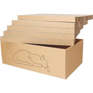 5 Packs in 1 Cat Scratch Pad with Box for Indoor Cats, Larger-Sized Durable Recyclable and Reversible Cardboard Cat Scratching Pad for Rest and Play