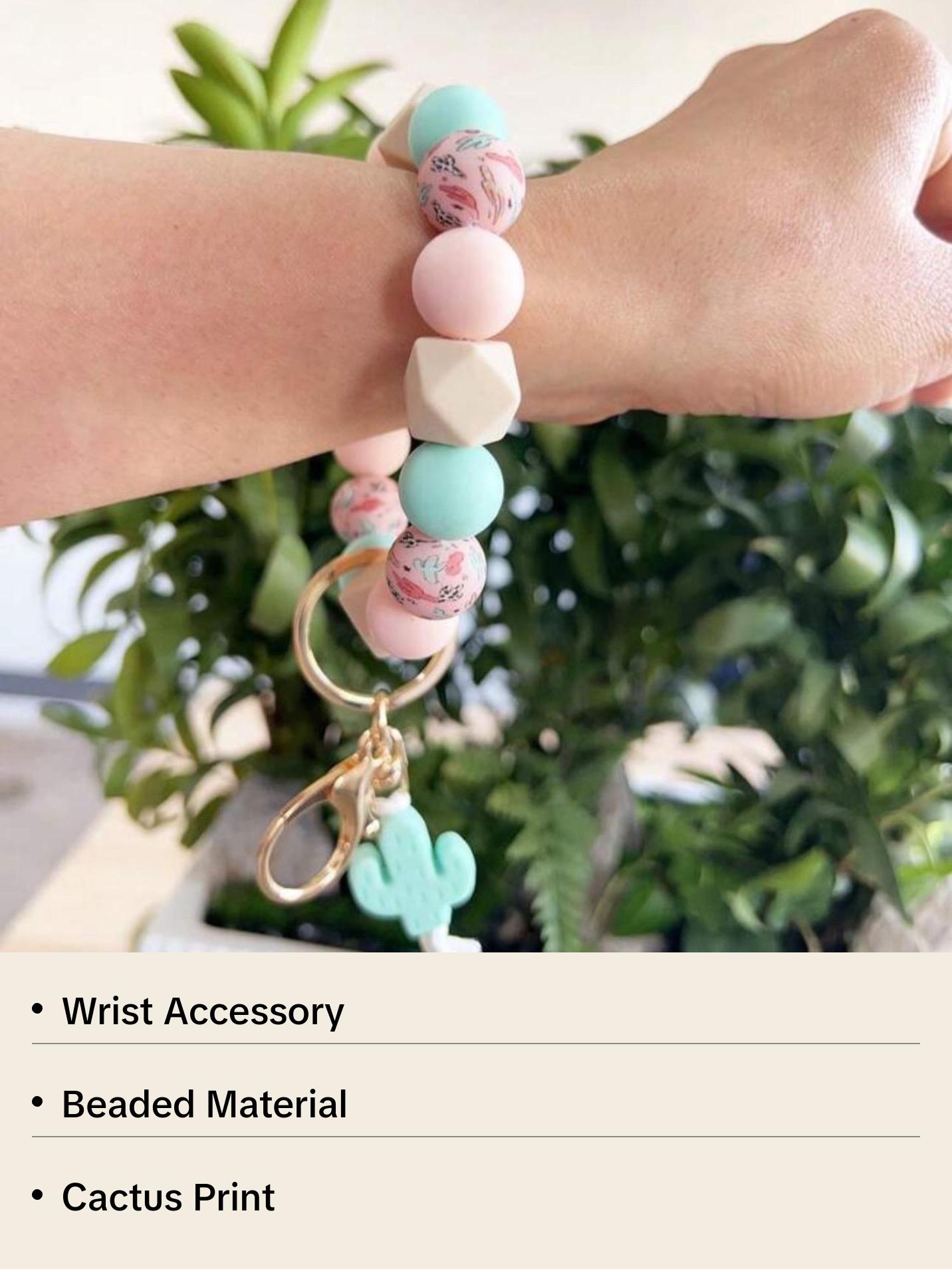 Western Style Cactus Silicone Beaded Keychain - Perfect for Car and Home Decor woman teen portable keychain keychains keychain  bundle  set