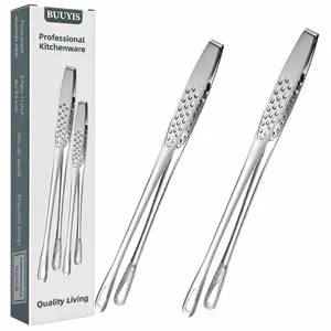BUUYIS Stainless Steel Barbecue Tongs Set (2-piece set, 11-inch and 9.4-inch) is sturdy, rust-resistant, and stylish, featuring ergonomic handles. Perfect for handling steaks, vegetables, and bread. Ideal for home use, camping, and picnics.