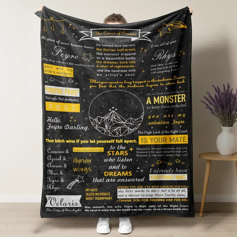 ACOTAR Court of Dreams Quote Flannel Blanket – Rhysand & Feyre Favorite Lines Print, Ultra Soft Throw for Book Lovers & Fandom Fans