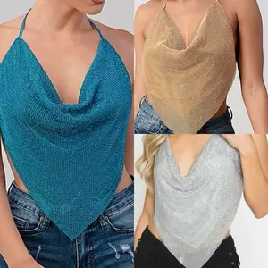 Luxury Metallic Rhinestone Halter Top – Sparkly Party Blouse | One Size | 3 Colors