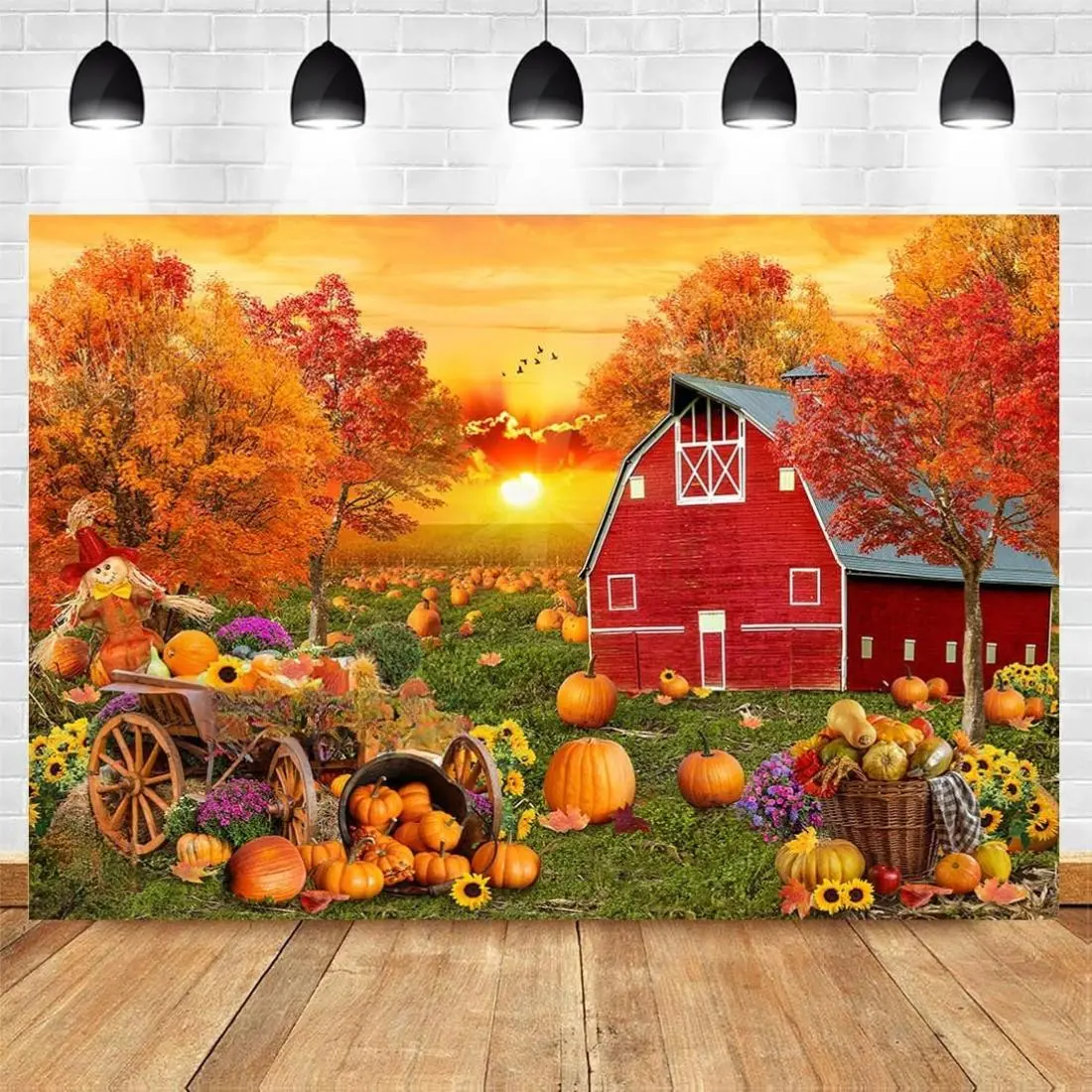 7x5ft Fall Red Farm Backdrop Autumn Pumpkin Patch Background Fall Backdrop for Photography Fall Harvest Party Banner Decorations Photobooth