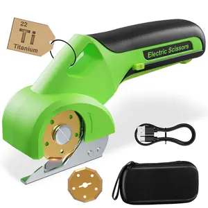 Virsin 4V 2000mAh Cordless Cardboard Cutter, Electric Box Cutter for Cardboard with 2 Titanium Blades,LED & Safety Lock,Max Cutting1/4",Rotary Cutter for Fabric,Cardboard,Gifts for Men&Women - Green