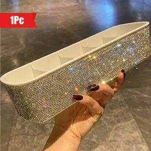 1pc Light Luxury Five Grid Long Strip Storage Box With Artificial Diamond Embedding, Cosmetic Sorting Box, Desktop Exquisite Decoration Storage Box