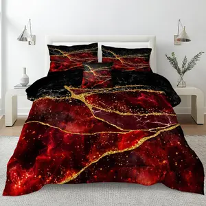 Red Black Comforter Set Black Gold Marble Bedding Set Queen Size Burgundy Dark Red Gothic Hippie Comforter Watercolor Retro Bedding Comforter