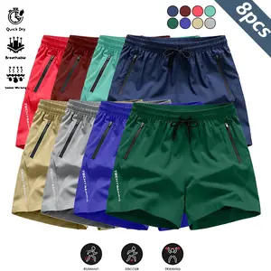 8-Pack Men's Casual Sport Shorts - Anti-Wrinkle Polyester Blend, Loose Fit, Drawstring Waist, Solid Color, Suitable for Gym, Outdoor Activities and Everyday Wear, Minimalist Design | Smooth Texture