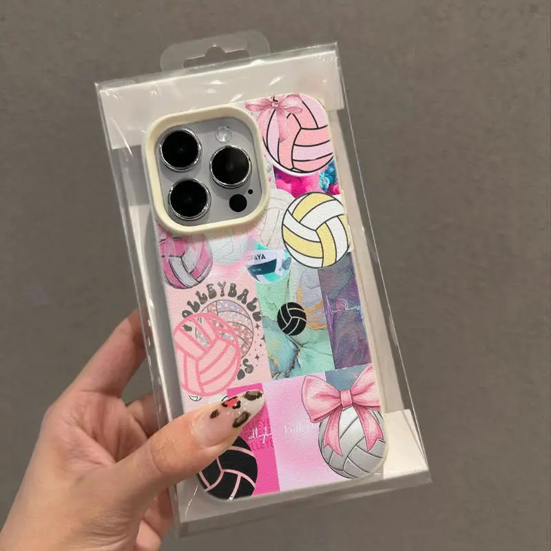 Creative Colorful Volleyball Element Pattern Leather Texture Phone Case, Suitable for iPhone 17 Air/16 Plus/15 Pro Max/14 Pro/13/12/11/XS Max/X Phone Case, Ideal Gift for Family, Friends, Lovers, Boyfriend, Girlfriend for New Year and Christmas, Accessori