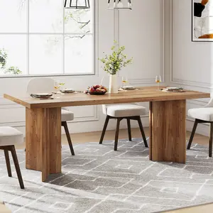 4-6 Dining Table, 63-inch Farmhouse Kitchen Table with Large Tabletop, Rectangular Dinner Eating Table with Heavy Duty Legs for Dining Room, Living Room, Kitchen