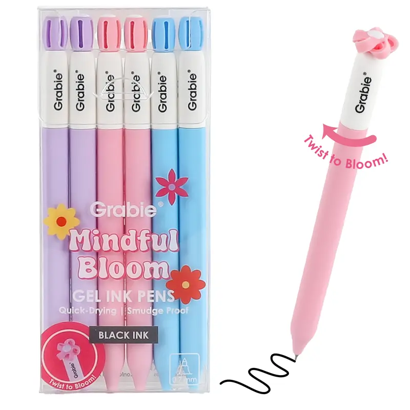 Grabie Mindful Bloom Retractable Black Ink Gel Pen Set of 6