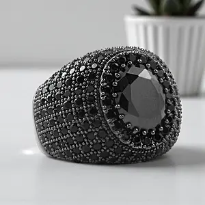 Men's Ring Iced Black Hematite Fashion Pinky Ring Cubic Zirconia Bling Hip Hop Style Luxury Style Size 8 9 10 11 12