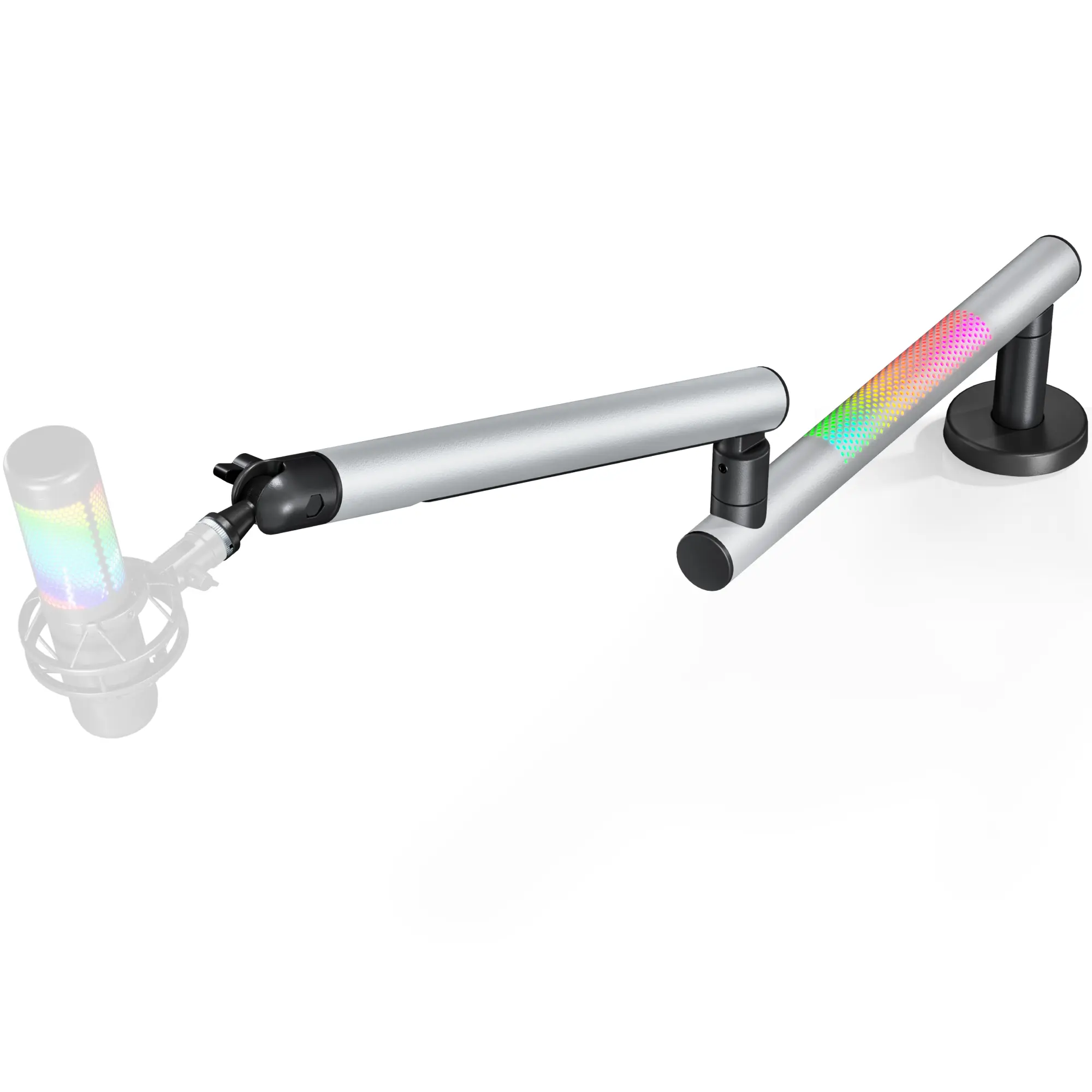 ARES WING Heavy-Duty Aluminum RGB Mic Arm Mount with Mesh, Adjustable 360° Swivel Base, 20 Dynamic Modes, 3-Pin ARGB, 5V Adapter Cable, Multi-Angle Flexibility, 4.4 lbs Load, 3/8"-5/8" Screw Adapter, Foldable Desk Mount for Gaming Streaming, Rgb Lighting