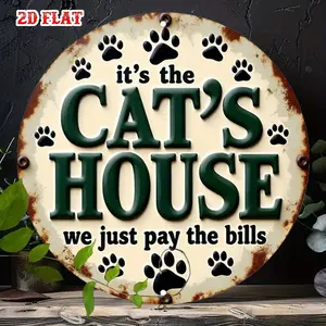 Funny Cats 8*8in Iron Sign, Unique Design Round  Sign, Stylish Decor Metal Sign - Pet Lover Rustic Metal Wall Art, Metal Decor, Wall Decor Signs for Home, Garage, Dining Room, Cafe, Home Decoration, Vintage Style, Home Decorators, Cat Lovers