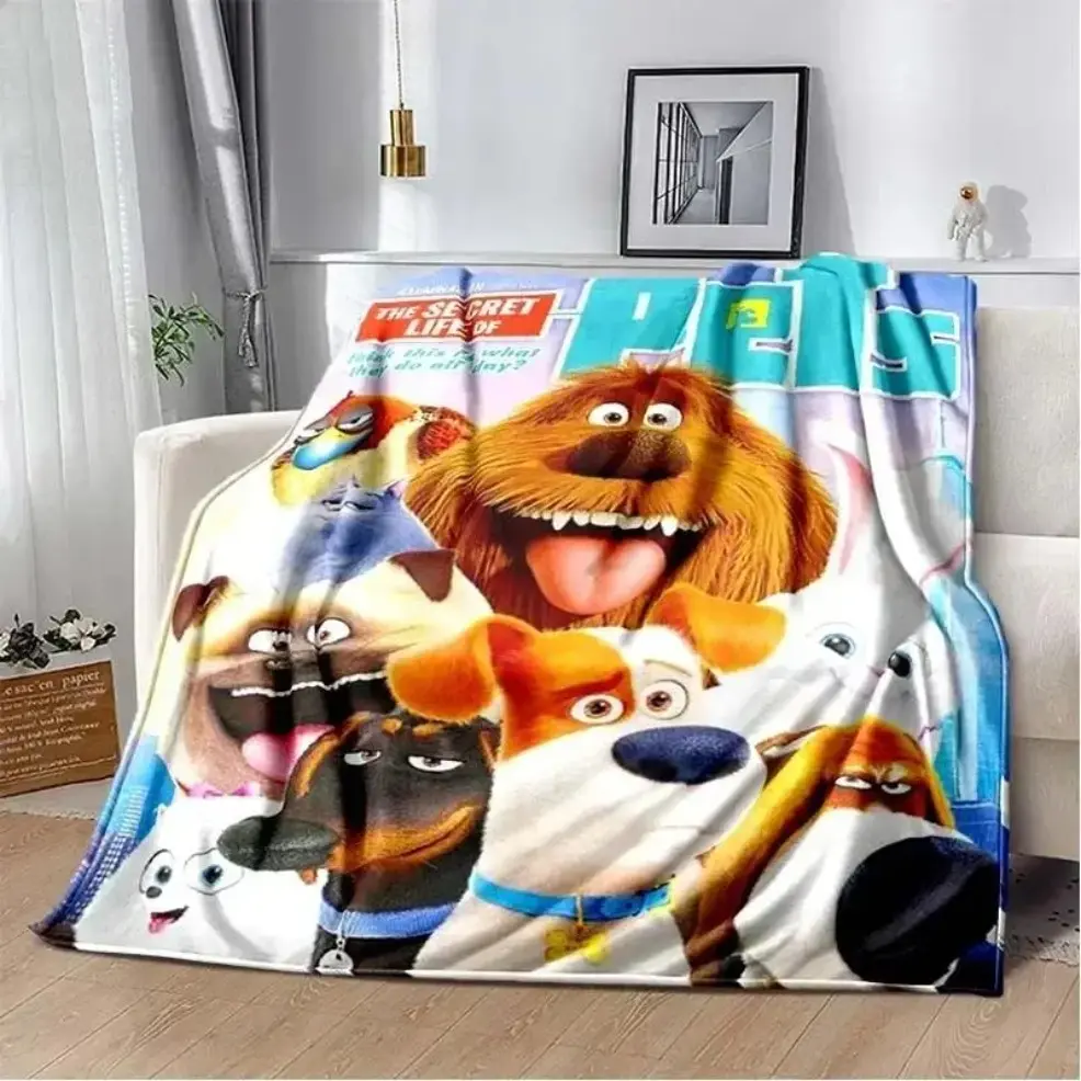3D Cartoon Anime The Secret Life of Pets Flannel Blanket, Baby blankets and adult blankets, Soft Warm Throw Blanket for Sofa Bed Living Room Bedroom, Car Blanket, Home Decor, Birthday Christmas Halloween Holiday Gift for Kids Adults birthday gift