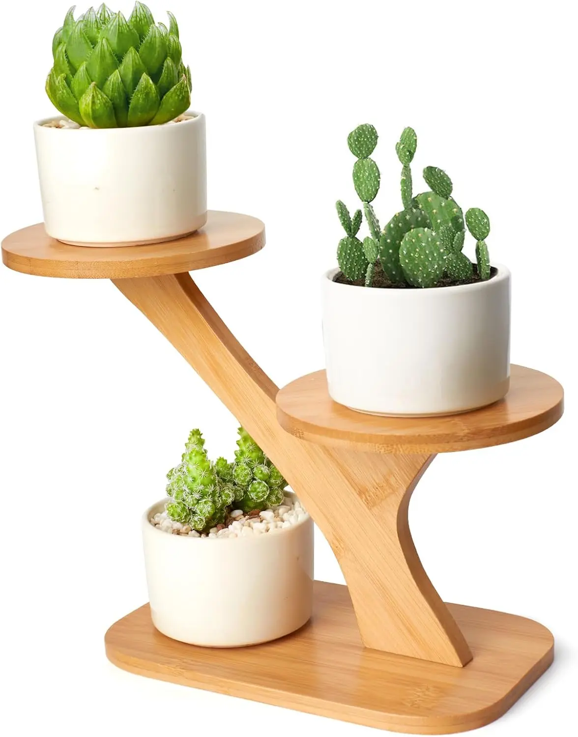 3-Tier Natural Bamboo Wood Plant Stand - Decorative Mini Indoor Multi-Layer Vertical Raised Planter Stand, Small Desktop Succulent Windowsill Holder for Home Office (Pots NOT Included), Decorative Mini Stands, Indoor Stands