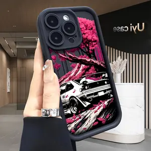 JDM Cherry Blossom Vibe Soft Case for  iPhone 16 16e 17 Air 15 14 13 12 11 Pro Max Plus X XS Shockproof Drop Protection Rugged Durable Silicone Cover
