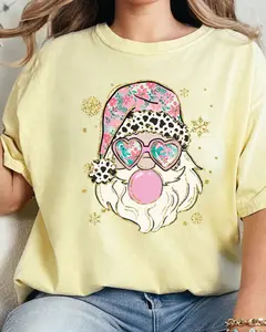 Bubble Preppy Blossom Santa Comfort Colors Adult Ring-Spun Cotton Tee  CHRISTMAS 2024