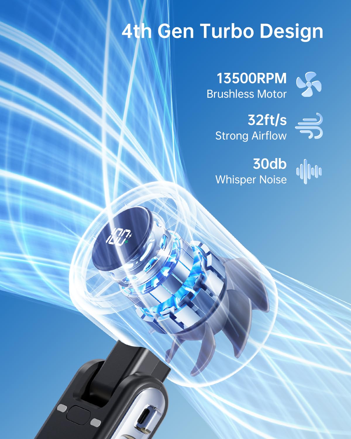 Portable Handheld Turbo Fan, 5 Gear Wind, Battery Operated, Up to 12 Working Hours, 3 IN 1 Hand Fan  for Outdoor Activities, Travel, Beach