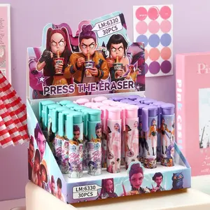 Cartoon Girl Press-Down Eraser, Cute Theme for Elementary Students, Clean Erasing Without Marks, Stationery Gift for Kids