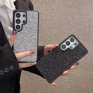 Glitter Black Silver Rhinestones Phone Case for Samsung Galaxy S26 S25 Ultra S24 Plus S23 Diamond Bling Pattern Shockproof Cover