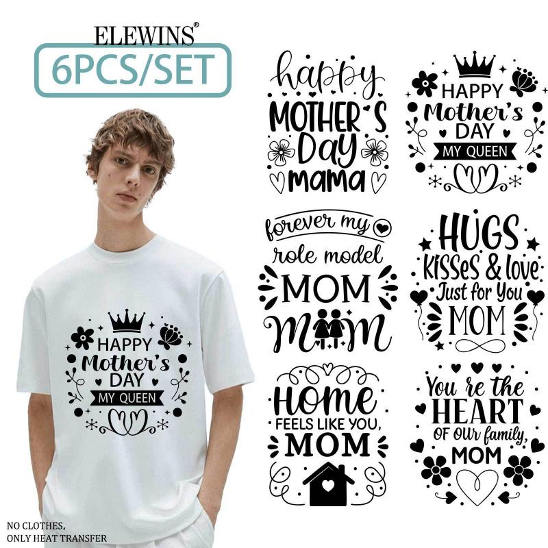 6 Sheets Happy Mother'S Day Mom Quote Iron on Transfers | DTF Transfers Ready to Press, Ideal for T-Shirts, Hoodies, Jeans, Backpacks & Pillows, Machine Washable Plastic | Washable Plastic Transfer Papers Suitable for Men and Women by