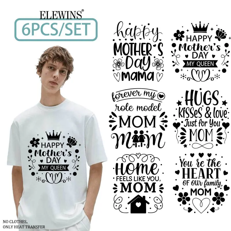 6 Sheets Happy Mother'S Day Mom Quote Iron on Transfers | DTF Transfers Ready to Press, Ideal for T-Shirts, Hoodies, Jeans, Backpacks & Pillows, Machine Washable Plastic | Washable Plastic Transfer Papers Suitable for Men and Women by