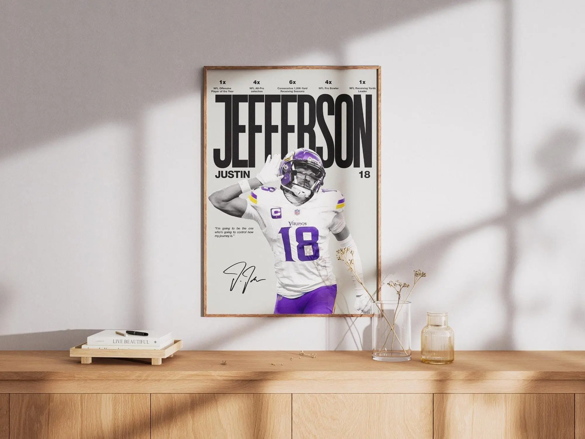 Justin Jefferson Poster, Minnesota Vikings Football Wall Art, Football Fan Gift( Unframed - Print Only )