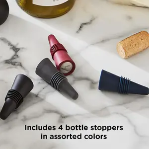 W6121 Bottle Stoppers Set of 4, Multicolor Wine Bottle Caps to Preserve Freshness, Stylish and Durable, Perfect for Parties and Gifts