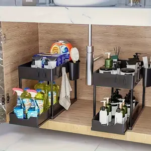 2 Tier Desk & Craft Shelf - Countertop Organizer for Supplies, Adjustable Double Layer Storage Rack for Office & Craft Room, Heavy Duty Black Shelf Corporate Work Desk Accessories