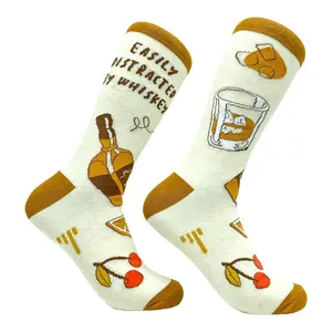 Easily Distracted By Whiskey Socks Funny Liquor Drinking Joke Footwear Funny Graphic Socks Comfortable Fitted Spandex Cotton