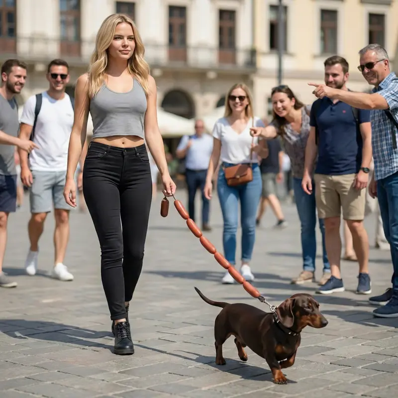 Sausage Dog String Leash for Small Breeds - High-Density Polyester Blend, Lightweight, Flexible, All Seasons, Viral Pattern, Conversation Starter, Durable for Daily Walks, Padded Neoprene, Lifelike, Reinforced Stitching, Strong & Secure for Frenchies