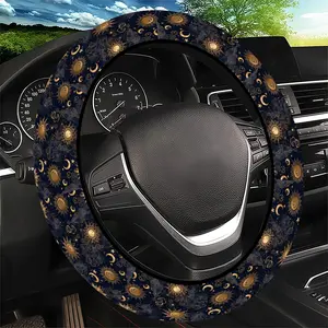 Gold Sun & Moon Pattern Steering Wheel Cover, Luxe Celestial Style - Fit Car Interior Accessory, Durable Material, No Inner Ring, For All Seasons Automotive Accessories, Best Festive Gift Item For Friends and Family.11.25QWA-343