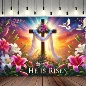 Easter Hope Light Photography Backdrop Tapestry, 7x5 Feet Large Polyester Spring Festival Tapestry, Religious Easter Sunday Party Background Tapestry, Resurrection Hope Light Wall Hanging Decor, Indoor and Outdoor Holiday Celebration Tapestry