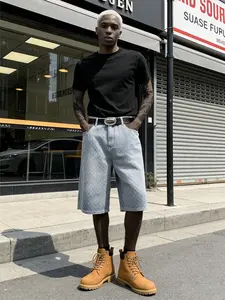 New Spring Summer American High Street Distressed Texture Denim Shorts, Heavyweight Washed, Trendy Casual Wear for Women