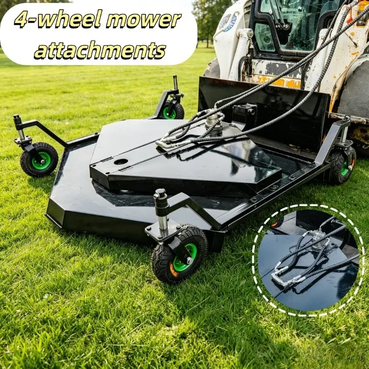 4-Wheel Self-Propelled Trimmer Attachment Tool with Trimmer Blade, Universal Connector, High-Strength Steel, Compatible with Bobcat Skid Steer Loaders, Ideal for Large Lawns, Rough Terrain, 0-Turn Radius, Four-Wheel Drive