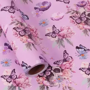 Gothic Wrapping Paper Roll, 17 Inch X 33  Skull Floral Butterfly Design  Wrap Paper for Mother's Day, Birthday Bridal Shower
