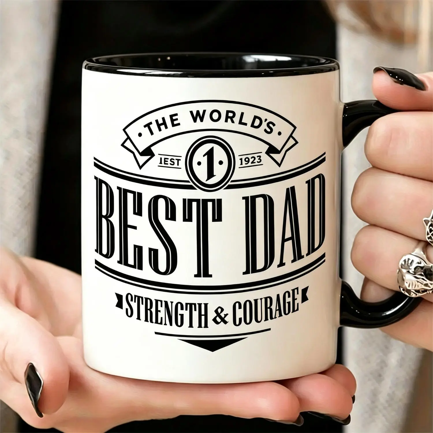 Christian Art Gifts Ceramic Coffee & Tea Mug for Dads & Fathers: World's Best Dad Strength & Courage Inspirational Bible Verse, 1pc 11Oz Ceramic Mug