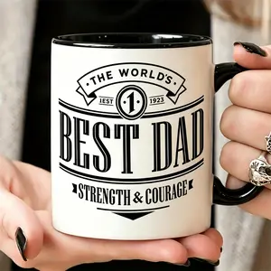 Christian Art Gifts Ceramic Coffee & Tea Mug for Dads & Fathers: World's Best Dad Strength & Courage Inspirational Bible Verse, 1pc 11Oz Ceramic Mug