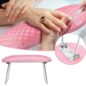 Nail Arm Rest - Professional Microfiber Leather Nail Hand Rest Stand with Non-Slip Cushion for Acrylic Nails, Pink Manicure
