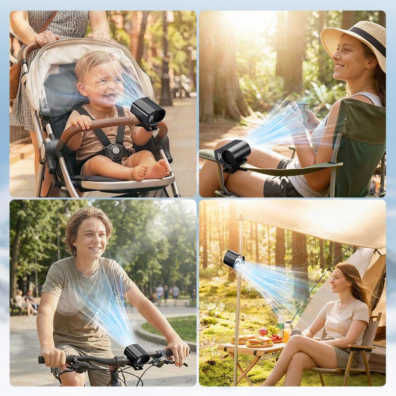 JOYTUTUS 2026 Car Clip On Air Conditioner Fan with LED Display - 360° Rotation, 100 Speeds Adjustable, USB Rechargeable Personal Cooling Fan, 60.8°F Semi-Cooling Wide Clamp 20Hr 3000mAh Battery, 2 Buttons, Left Button for Speed, Right Button for Cooling